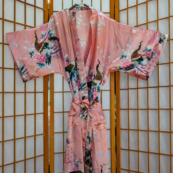 Theatrical Pink Satin Kimono Robe - Picture 7 of 14